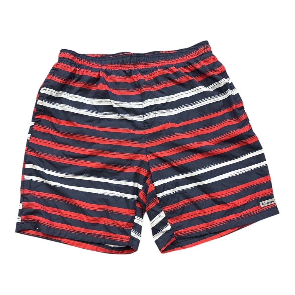 NWOT Columbia Mens Striped Swim Trunks Size‎ Large Navy Red White ElasticPockets